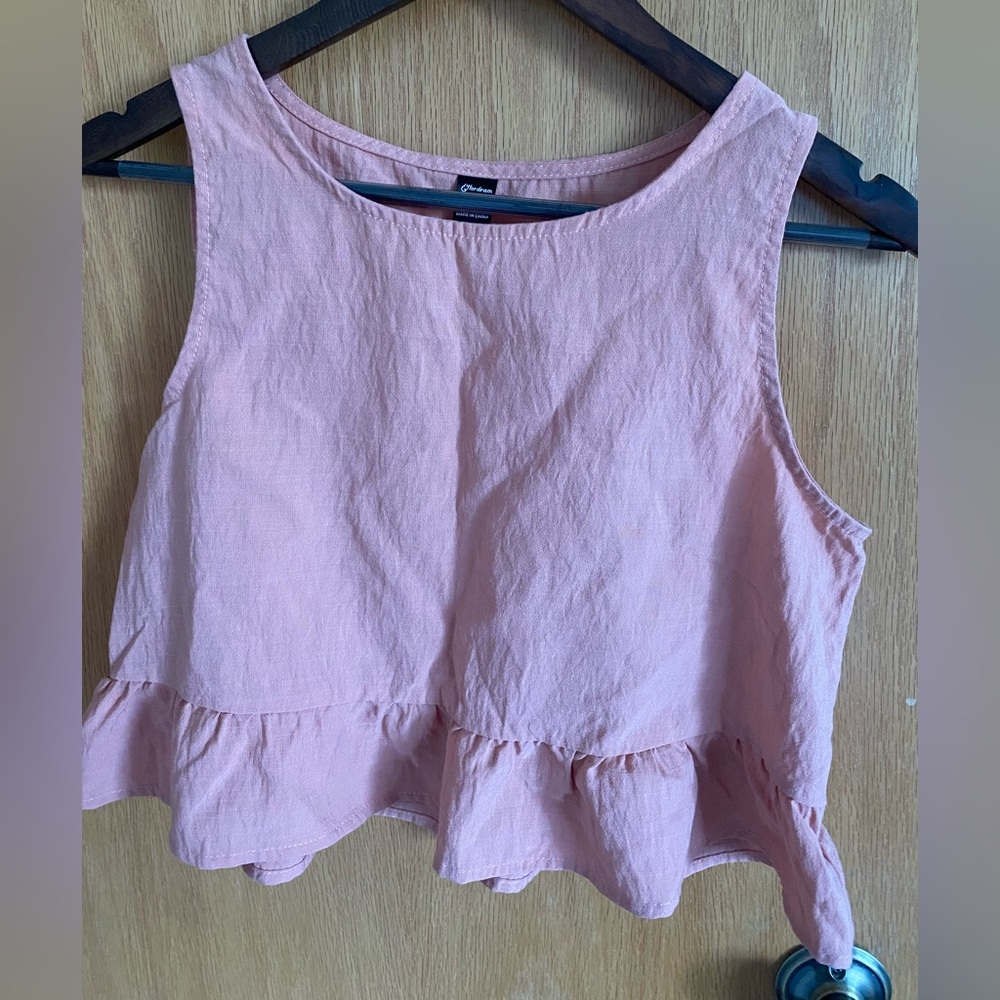 Blush Pink Linen-Blend Crop Ruffle Hem Camisole